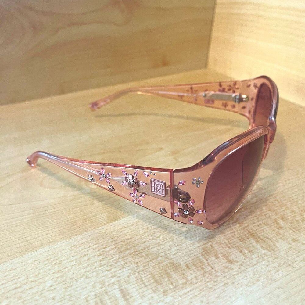 Ed Hardy EHS Sakura Flowers Women's Sunglasses Pink Y2K Rhinestone Vintage